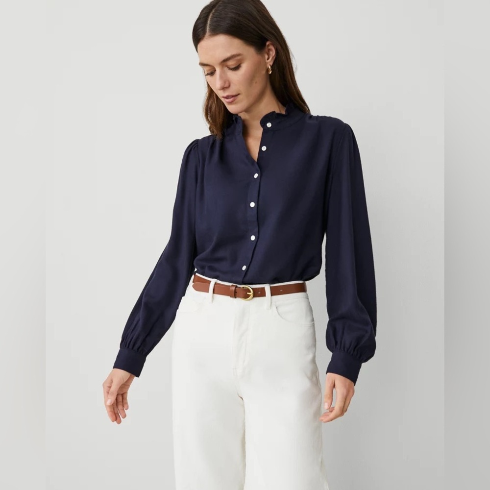 Ann Taylor Weekend Ruffle Neck Flannel Shirt